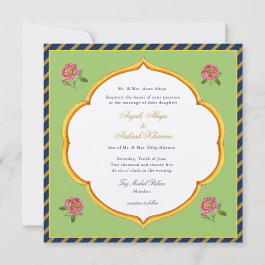 Invitation Style Vintage coloré Peacock Indian mariage Invi (Dos)