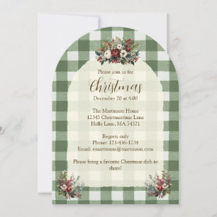 Invitation Style vintage En vichy Florals Arche de Noël