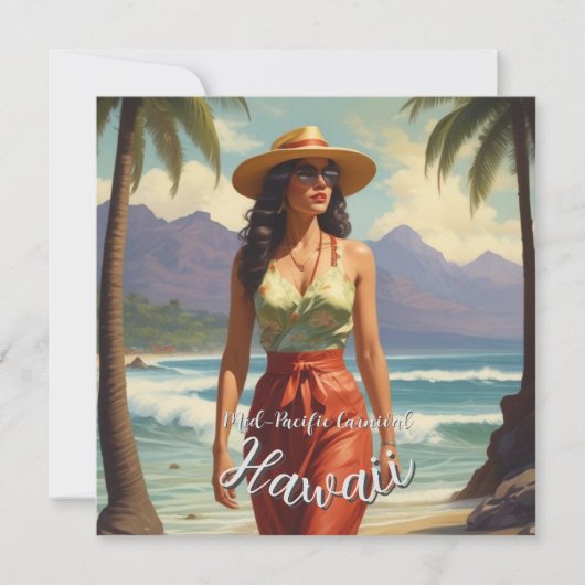 Invitation Style Vintage Voyage Hawaïen Honolulu Mid-Pacifiqu (Devant)