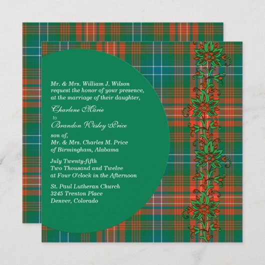 Invitation Style Wilson Orange & Green Plaid Mariage (Devant / Derrière)