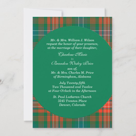 Invitation Style Wilson Orange & Green Plaid Mariage (Devant)