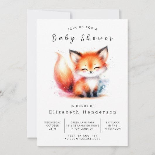 Invitation Style Woodland Look Fox Baby shower (Devant)