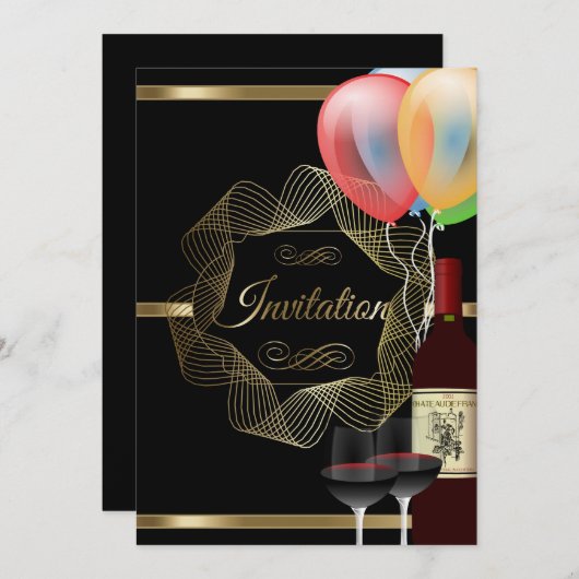 Invitation stylée pour une soirée noire et or (Devant / Derrière)