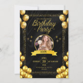 Invitation Styles tendance Black and Gold Anniversaire (Devant)