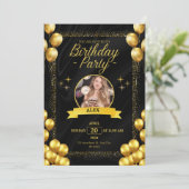 Invitation Styles tendance Black and Gold Anniversaire (Debout devant)