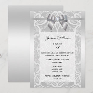 Invitation Stylisé Anniversaire Ruban Argenté & Dentelle