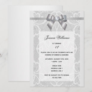 Invitation Stylisé Anniversaire Ruban Argenté & Dentelle