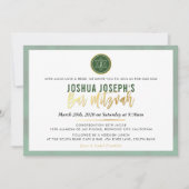 Invitation STYLISÉ BAR MONOGRAM MITZVAH forêt or vert (Devant)