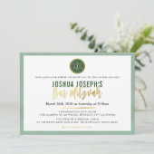 Invitation STYLISÉ BAR MONOGRAM MITZVAH forêt or vert (Debout devant)