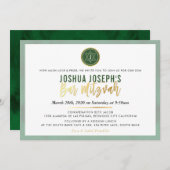 Invitation STYLISÉ BAR MONOGRAM MITZVAH forêt or vert (Devant / Derrière)