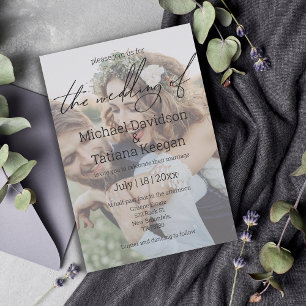 Invitation stylisé chic écriture photo délavée mariage