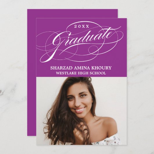 INVITATION STYLISÉ ÉLÉGANT SCRIPT 2 GRADUATE PARTITE INVITATI (Devant / Derrière)