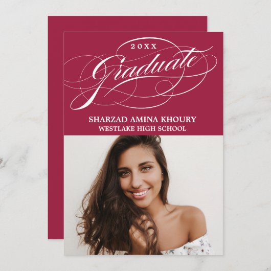 INVITATION STYLISÉ ÉLÉGANT SCRIPT 2 GRADUATE PARTITE INVITATI (Devant / Derrière)