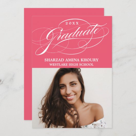 INVITATION STYLISÉ ÉLÉGANT SCRIPT 2 GRADUATE PARTITE INVITATI (Devant / Derrière)