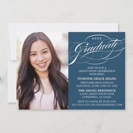 INVITATION STYLISE ÉLÉGANTE SCRIPT GRADUATE PARTITE INVITATIO (Devant)