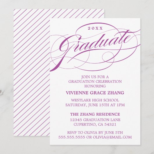 INVITATION STYLISE ÉLÉGANTE SCRIPT GRADUATE PARTITE INVITATIO (Devant / Derrière)