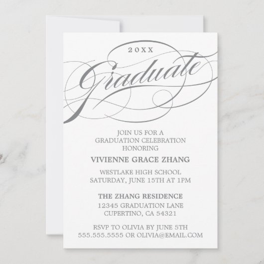 INVITATION STYLISE ÉLÉGANTE SCRIPT GRADUATE PARTITE INVITATIO (Devant)