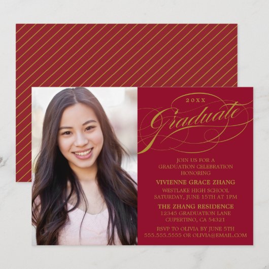 INVITATION STYLISE ÉLÉGANTE SCRIPT GRADUATE PARTITE INVITATIO (Devant / Derrière)