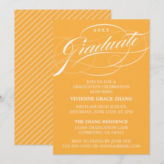 INVITATION STYLISE ÉLÉGANTE SCRIPT GRADUATE PARTITE INVITATIO (Devant / Derrière)