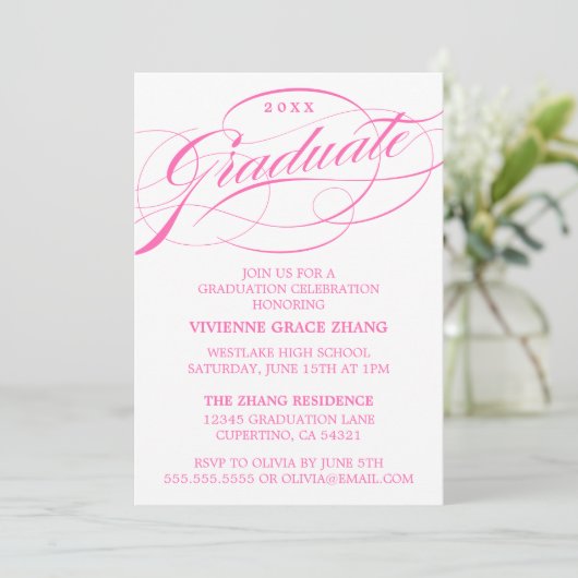 INVITATION STYLISE ÉLÉGANTE SCRIPT GRADUATE PARTITE INVITATIO (Debout devant)