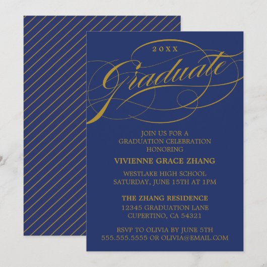 INVITATION STYLISE ÉLÉGANTE SCRIPT GRADUATE PARTITE INVITATIO (Devant / Derrière)