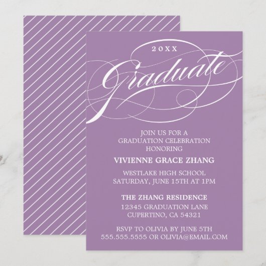 INVITATION STYLISE ÉLÉGANTE SCRIPT GRADUATE PARTITE INVITATIO (Devant / Derrière)