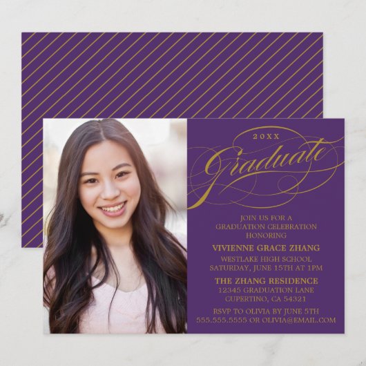 INVITATION STYLISE ÉLÉGANTE SCRIPT GRADUATE PARTITE INVITATIO (Devant / Derrière)