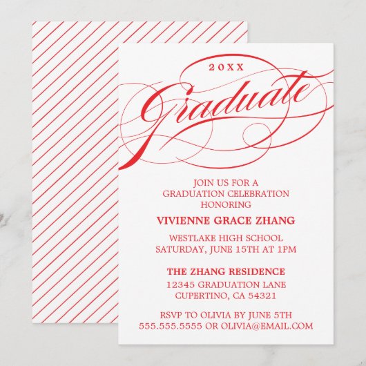 INVITATION STYLISE ÉLÉGANTE SCRIPT GRADUATE PARTITE INVITATIO (Devant / Derrière)
