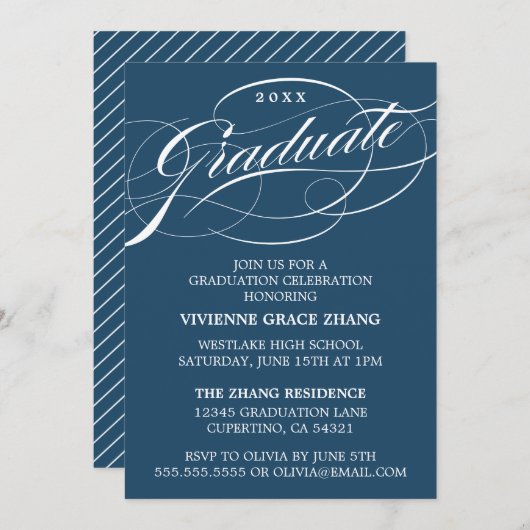 INVITATION STYLISE ÉLÉGANTE SCRIPT GRADUATE PARTITE INVITATIO (Devant / Derrière)