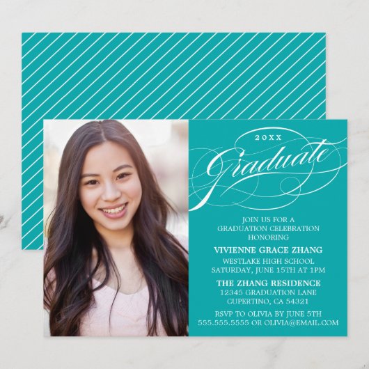 INVITATION STYLISE ÉLÉGANTE SCRIPT GRADUATE PARTITE INVITATIO (Devant / Derrière)