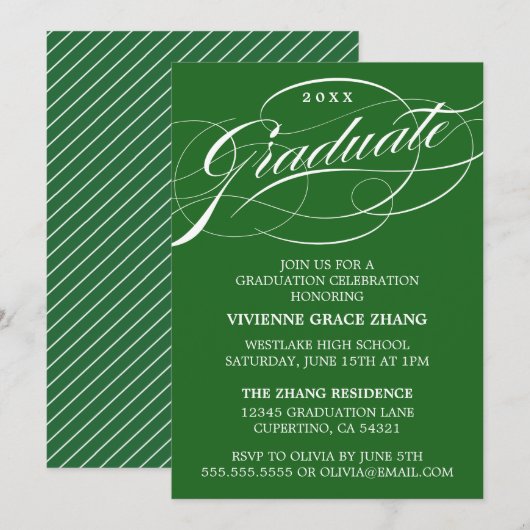INVITATION STYLISE ÉLÉGANTE SCRIPT GRADUATE PARTITE INVITATIO (Devant / Derrière)