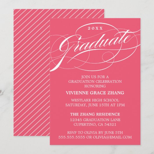 INVITATION STYLISE ÉLÉGANTE SCRIPT GRADUATE PARTITE INVITATIO (Devant / Derrière)