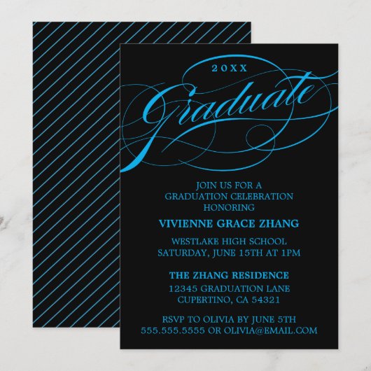 INVITATION STYLISE ÉLÉGANTE SCRIPT GRADUATE PARTITE INVITATIO (Devant / Derrière)