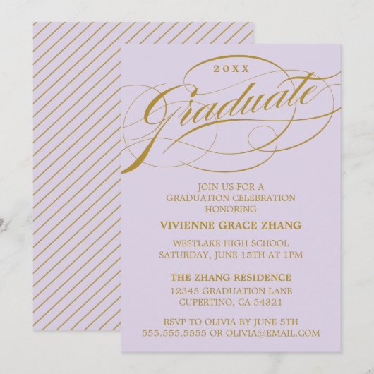 INVITATION STYLISE ÉLÉGANTE SCRIPT GRADUATE PARTITE INVITATIO (Devant / Derrière)