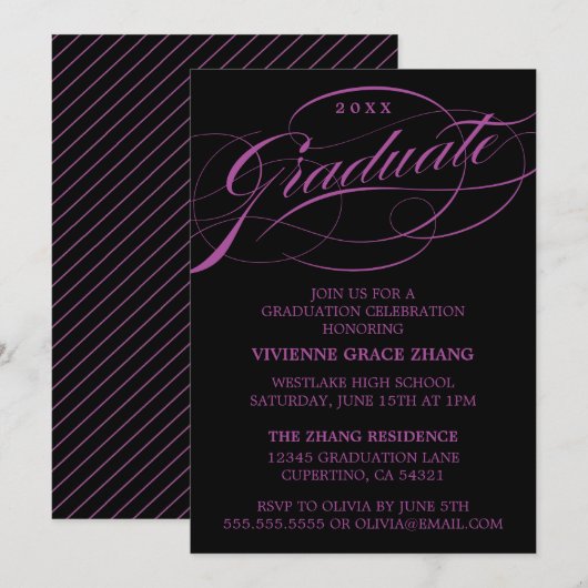 INVITATION STYLISE ÉLÉGANTE SCRIPT GRADUATE PARTITE INVITATIO (Devant / Derrière)