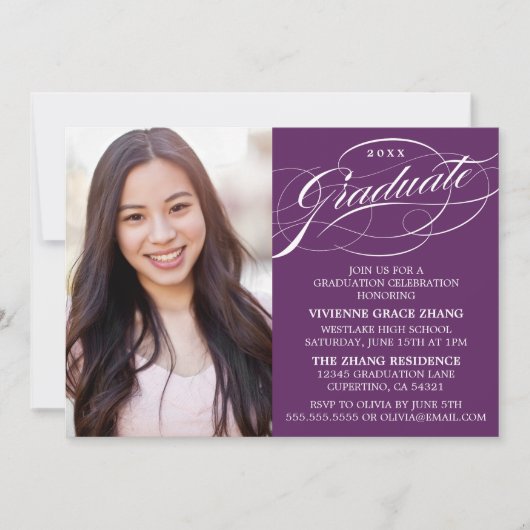 INVITATION STYLISE ÉLÉGANTE SCRIPT GRADUATE PARTITE INVITATIO (Devant)