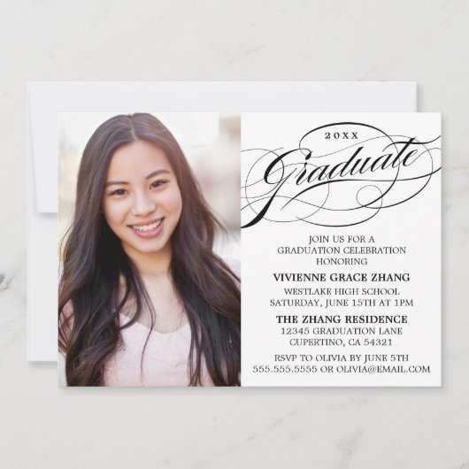 INVITATION STYLISE ÉLÉGANTE SCRIPT GRADUATE PARTITE INVITATIO (Devant)