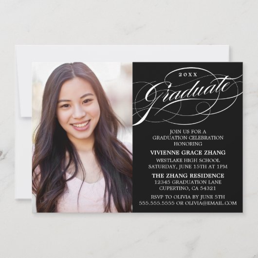 INVITATION STYLISE ÉLÉGANTE SCRIPT GRADUATE PARTITE INVITATIO (Devant)