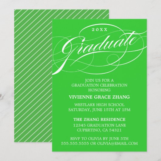 INVITATION STYLISE ÉLÉGANTE SCRIPT GRADUATE PARTITE INVITATIO (Devant / Derrière)