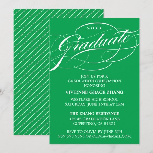 INVITATION STYLISE ÉLÉGANTE SCRIPT GRADUATE PARTITE INVITATIO (Devant / Derrière)