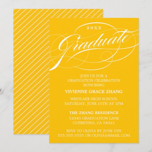 INVITATION STYLISE ÉLÉGANTE SCRIPT GRADUATE PARTITE INVITATIO (Devant / Derrière)
