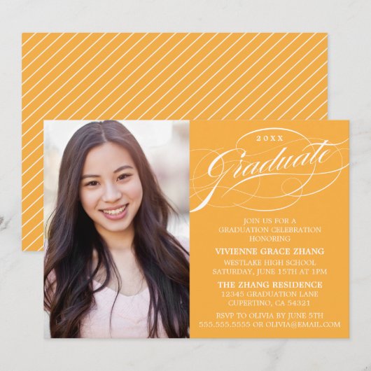 INVITATION STYLISE ÉLÉGANTE SCRIPT GRADUATE PARTITE INVITATIO (Devant / Derrière)