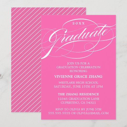 INVITATION STYLISE ÉLÉGANTE SCRIPT GRADUATE PARTITE INVITATIO (Devant / Derrière)