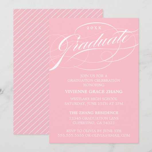 INVITATION STYLISE ÉLÉGANTE SCRIPT GRADUATE PARTITE INVITATIO (Devant / Derrière)