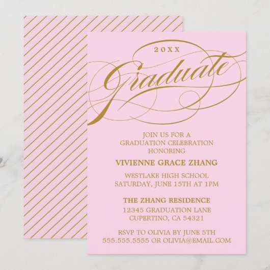 INVITATION STYLISE ÉLÉGANTE SCRIPT GRADUATE PARTITE INVITATIO (Devant / Derrière)
