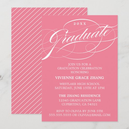 INVITATION STYLISE ÉLÉGANTE SCRIPT GRADUATE PARTITE INVITATIO (Devant / Derrière)