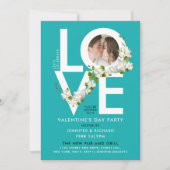 Invitation Stylisé Turquoise Amour Saint Valentin Photo Flora (Devant)