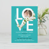 Invitation Stylisé Turquoise Amour Saint Valentin Photo Flora (Debout devant)