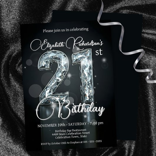 Invitation Stylish 21e anniversaire de Sparkling Diamond-Encr