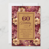 Invitation Stylish 60th Birthday Burgundy Blush Floral Gold   (Devant)